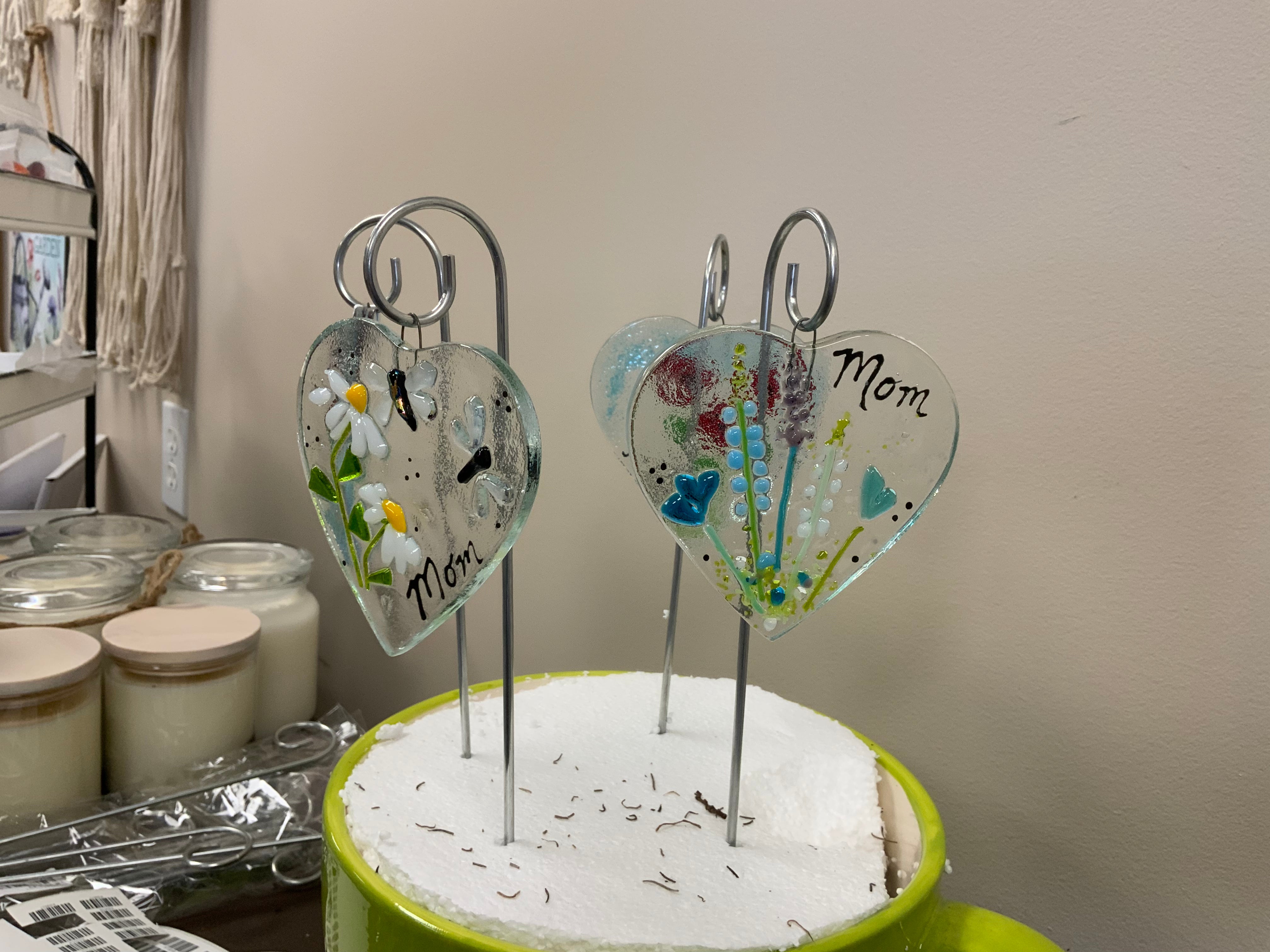 Fused glass floral plant stakes
