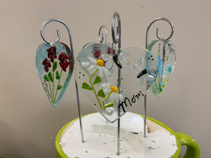 Fused glass floral plant stakes