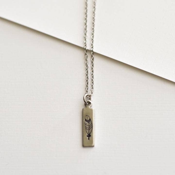 Feather Vertical Bar Necklace