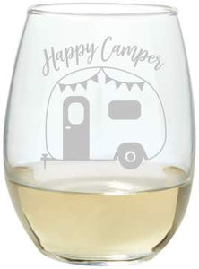 Happy Camper - Stemless Wine Glass