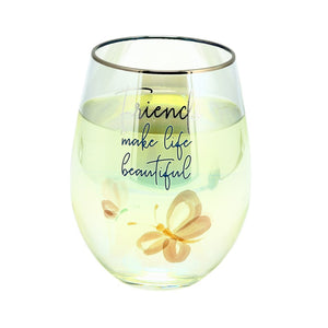 Rosy Heart stemless wine glass