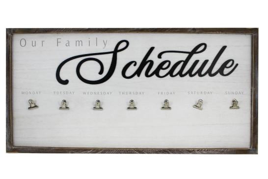 Our family schedule wall sign