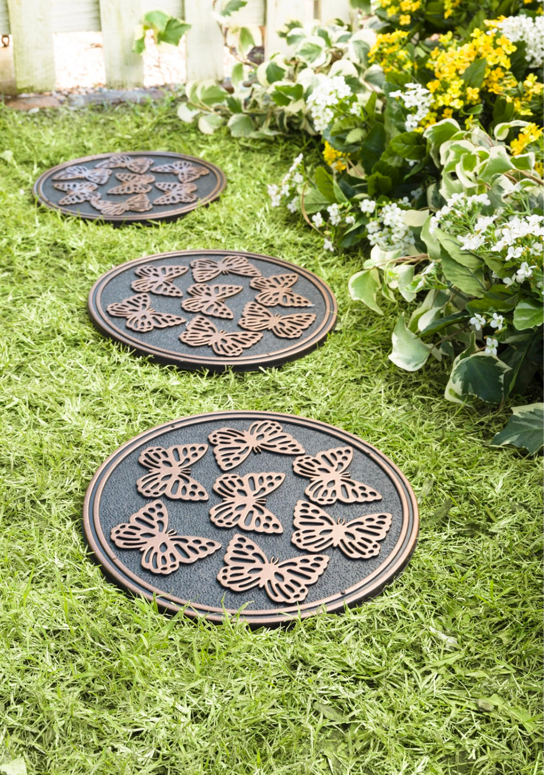 Recycled Rubber Stepping Stones, Set of 3 - Brass coloured Butterflies