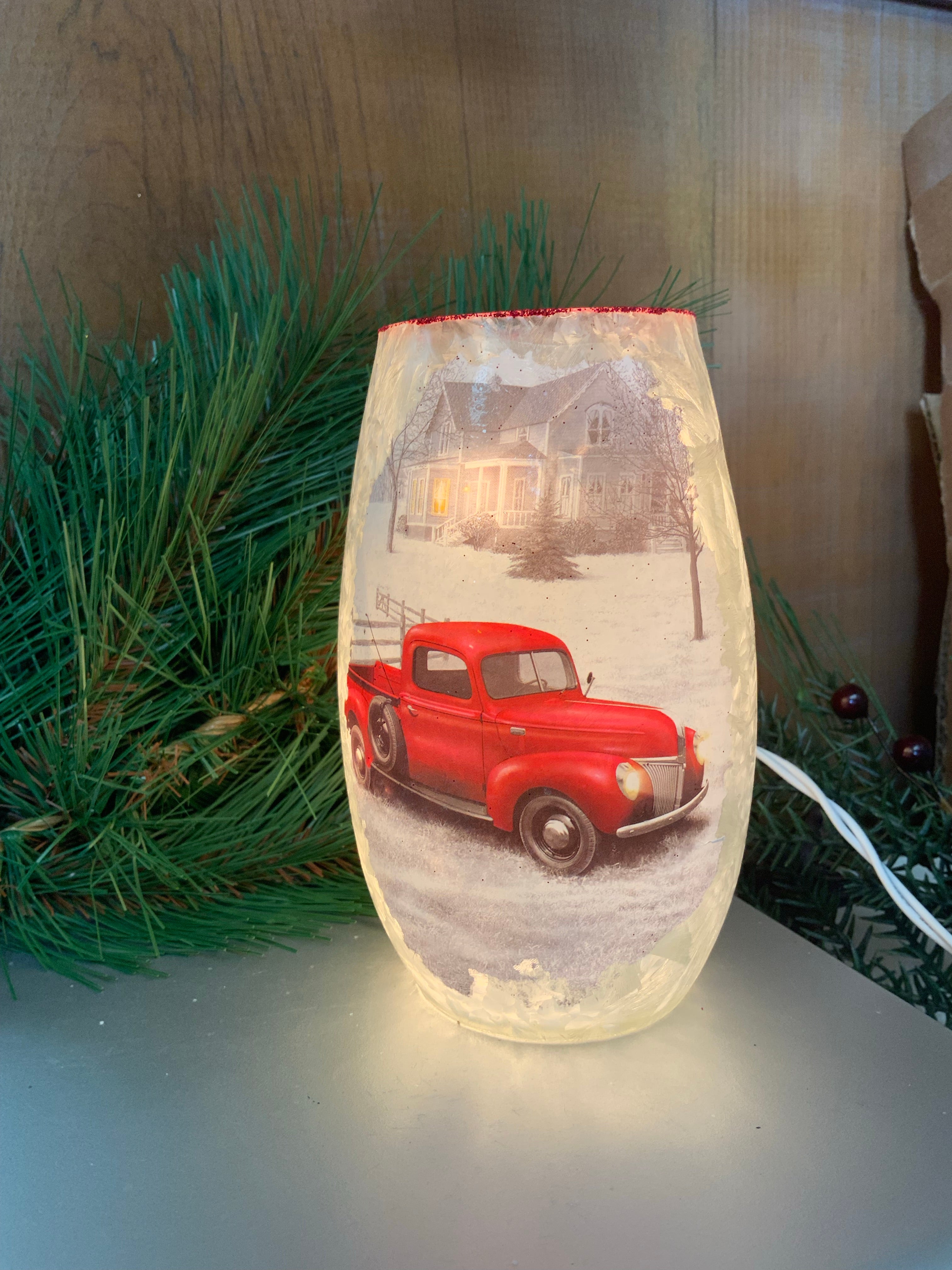 Red Truck Light Up Vase