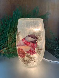 Chickadee in Scarf Light Up Vase
