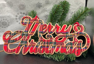 Merry Christmas sign in plaid